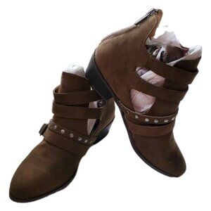 Torrid Olive Cutout Studded Booties Faux Suede 9W Wide NEW